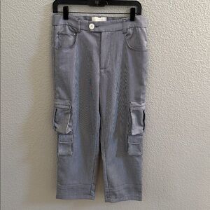 YITAI NWOT Men Blue White Pinstriped Utility Cargo Ankle Cropped Pants SZ Small